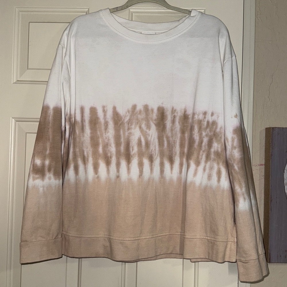 Ava & Viv White and Brown Tie-Dye Sweater